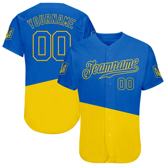 Custom 3D Pattern Design Ukrainian Flag And Coat Of Arms Of Ukraine Authentic Baseball Jersey - Sky-Custom
