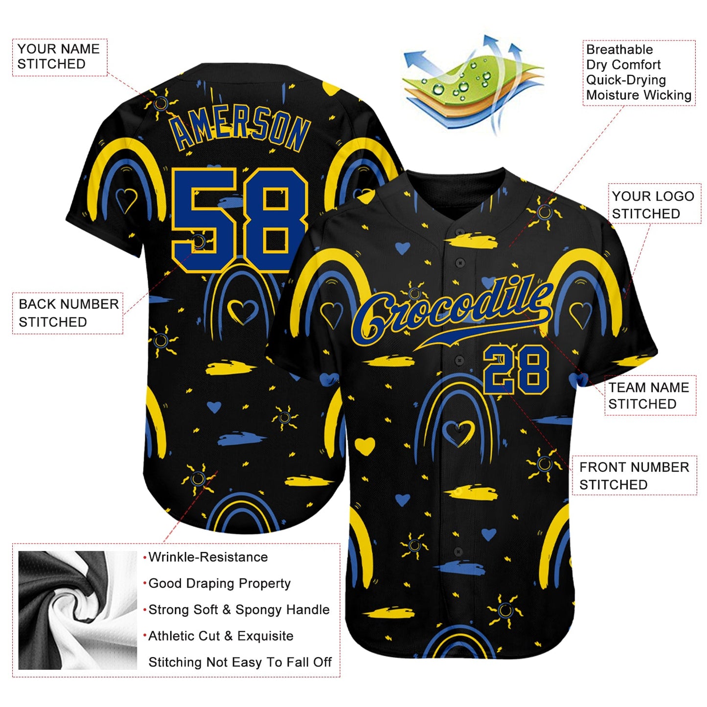 Custom 3D Pattern Design Ukrainian Flag Colors Glory To Ukraine Authentic Baseball Jersey - Sky-Custom