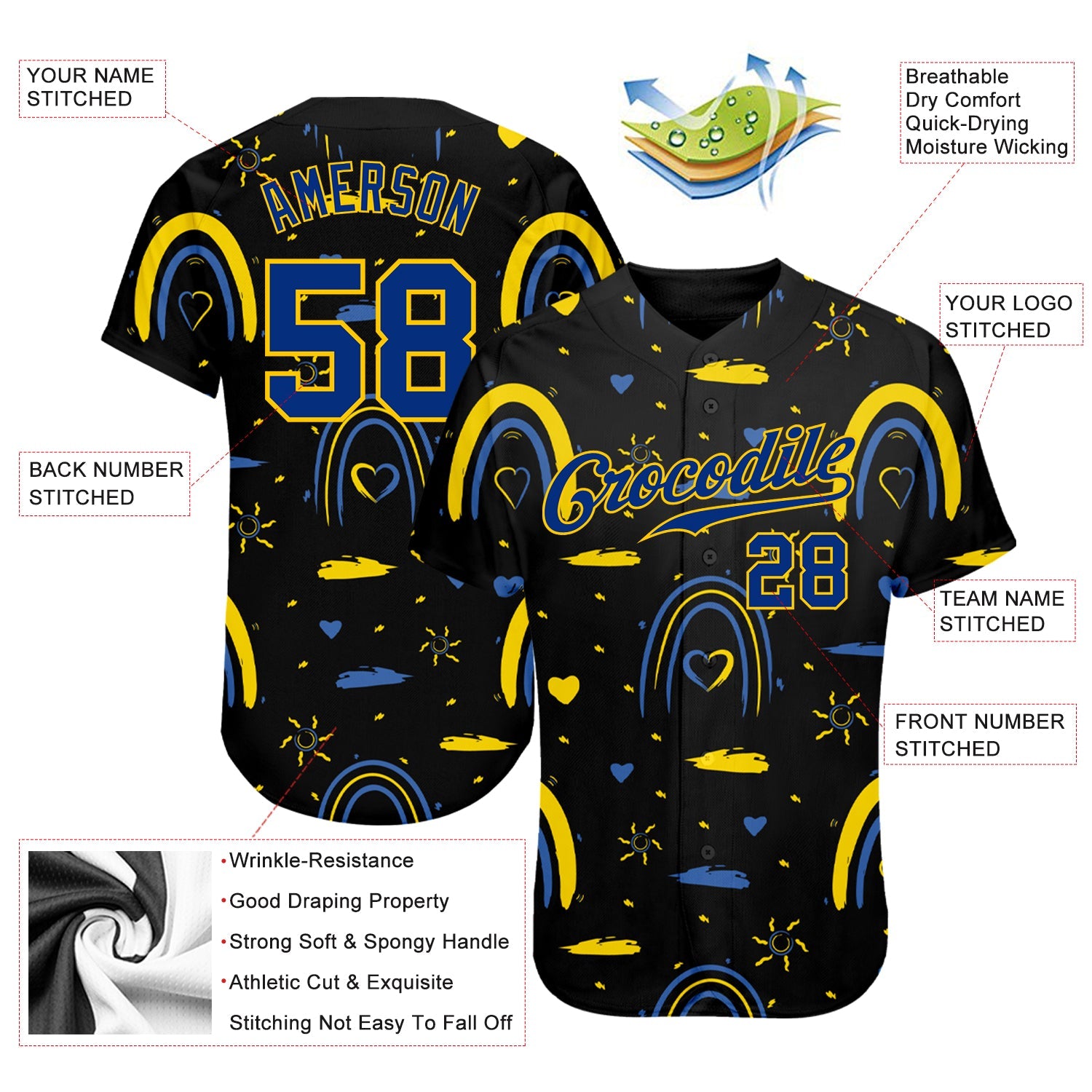 Custom 3D Pattern Design Ukrainian Flag Colors Glory To Ukraine Authentic Baseball Jersey - Sky-Custom
