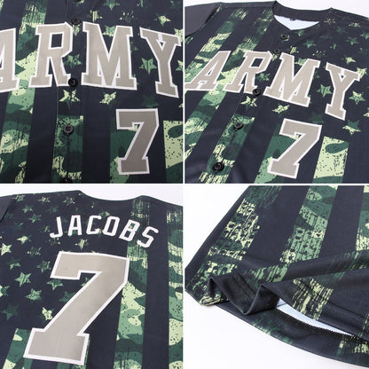 Custom Camo Olive-Cream 3D American Flag Authentic Salute To Service Baseball Jersey - Sky-Custom