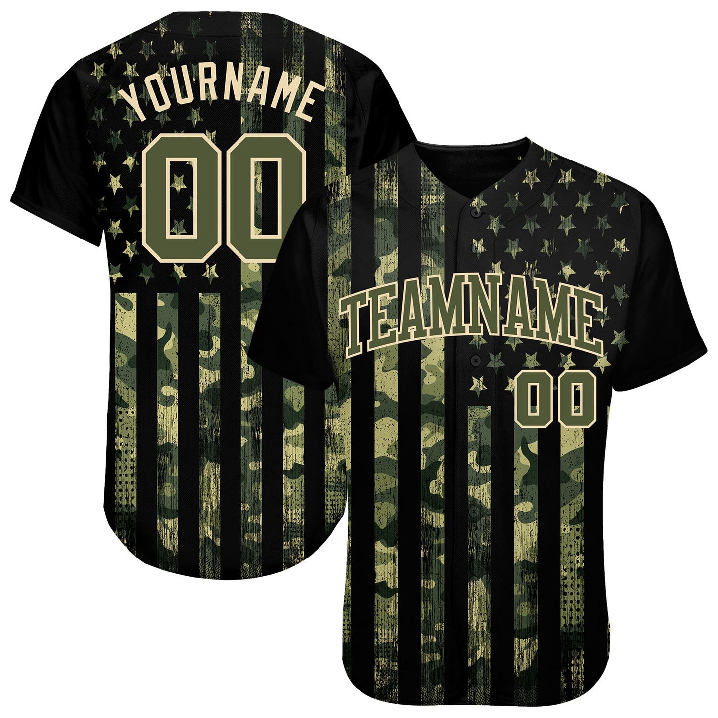 Custom Camo Olive-Cream 3D American Flag Authentic Salute To Service Baseball Jersey - Sky-Custom