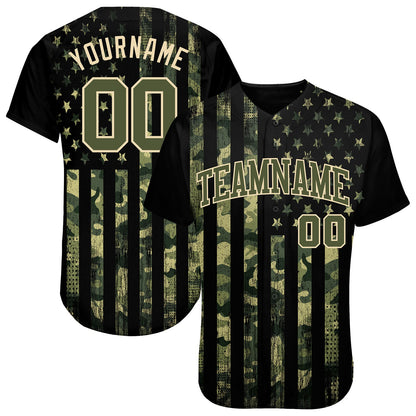 Custom Camo Olive-Cream 3D American Flag Authentic Salute To Service Baseball Jersey - Sky-Custom