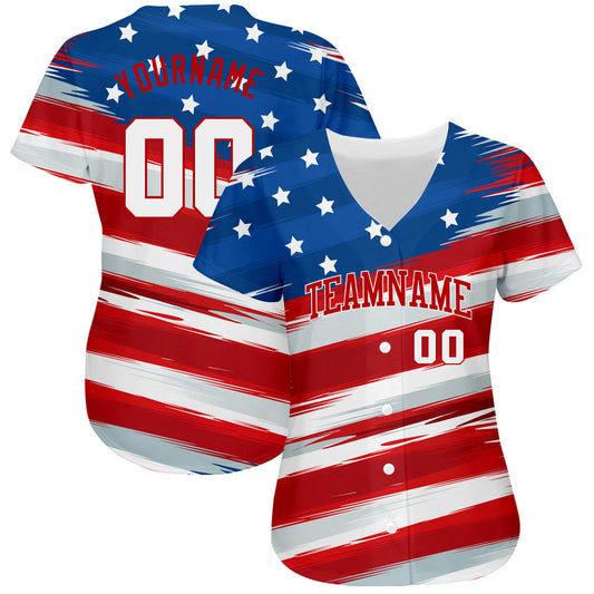 Custom Royal White-Red 3D American Flag Authentic Baseball Jersey - Sky-Custom