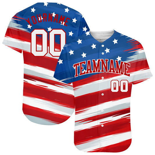 Custom Royal White-Red 3D American Flag Authentic Baseball Jersey - Sky-Custom
