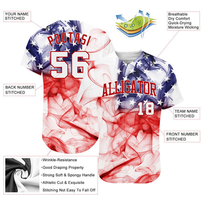 Custom White White-Red 3D American Flag Authentic Baseball Jersey - Sky-Custom