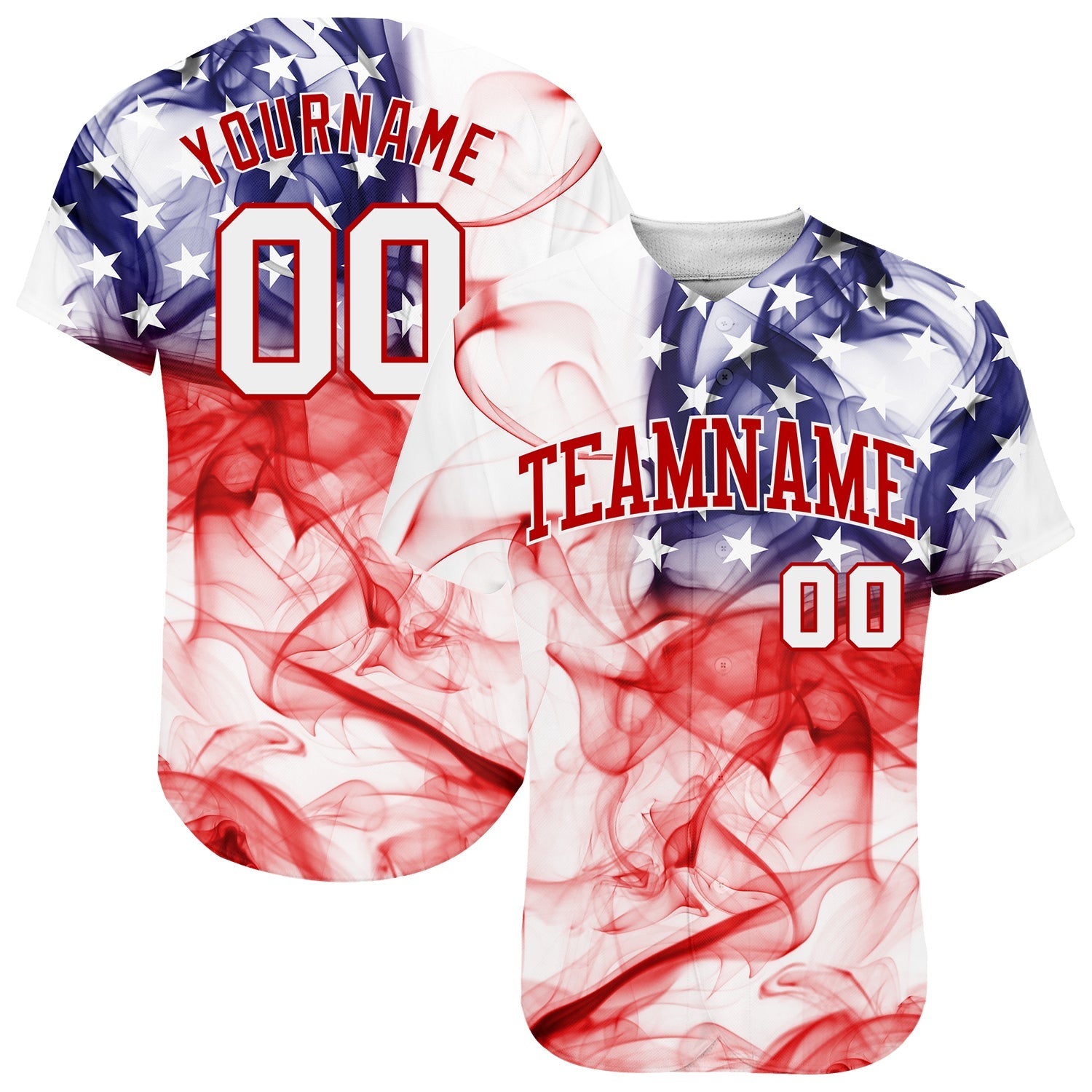 Custom White White-Red 3D American Flag Authentic Baseball Jersey - Sky-Custom