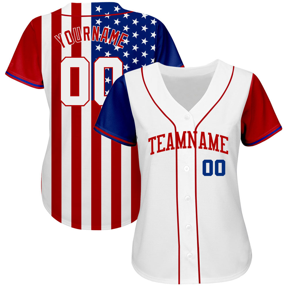 Custom White White-Red 3D American Flag Authentic Baseball Jersey - Sky-Custom