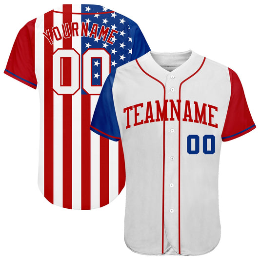 Custom White White-Red 3D American Flag Authentic Baseball Jersey - Sky-Custom