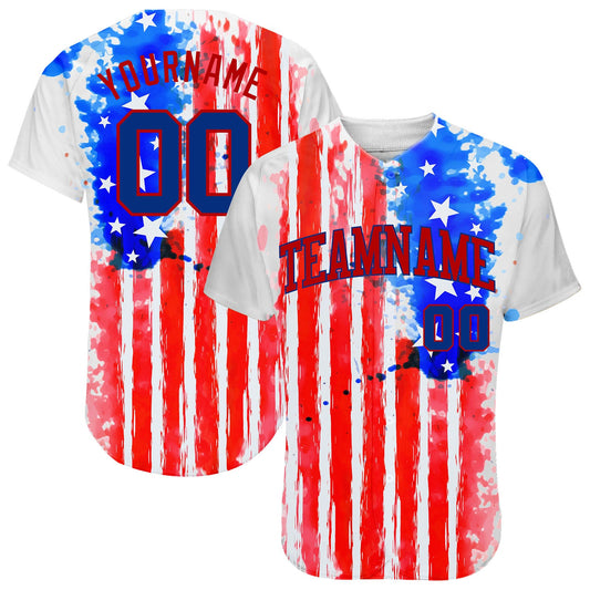 Custom White Royal-Red 3D American Flag Authentic Baseball Jersey - Sky-Custom