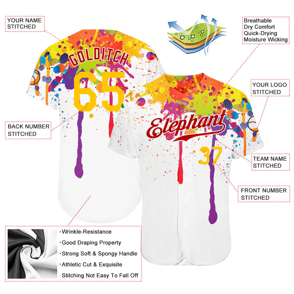 Custom 3D Pattern Design Colorful Bright Ink Splashes Authentic Baseball Jersey - Sky-Custom