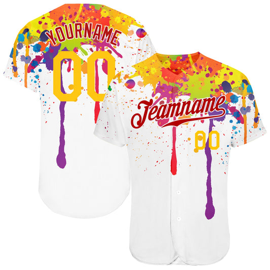 Custom 3D Pattern Design Colorful Bright Ink Splashes Authentic Baseball Jersey - Sky-Custom