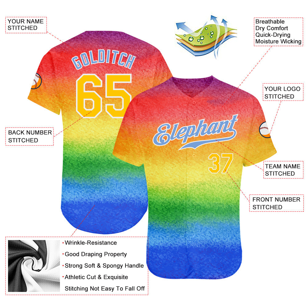 Custom Rainbow For Pride Month Love Is Love LGBT Authentic Baseball Jersey - Sky-Custom
