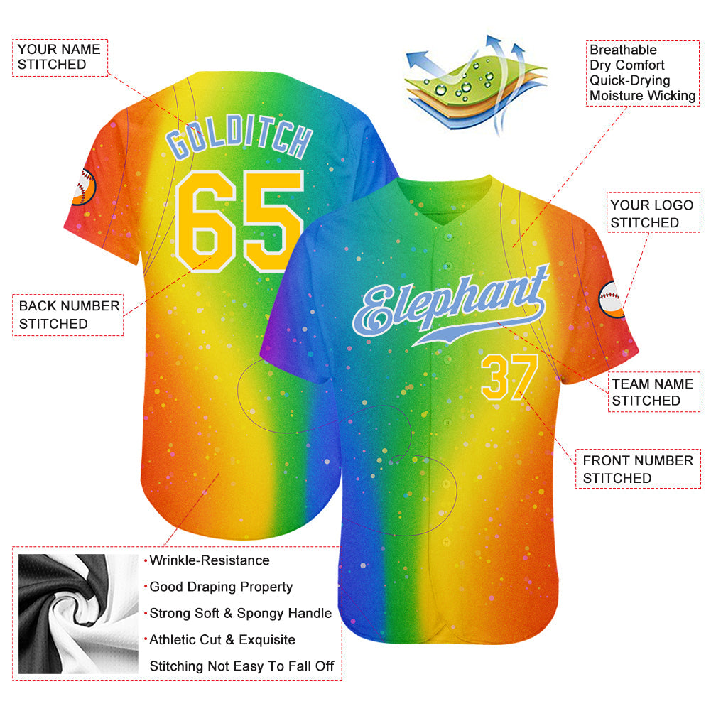 Custom Rainbow For Pride Month Love Is Love LGBT Authentic Baseball Jersey - Sky-Custom