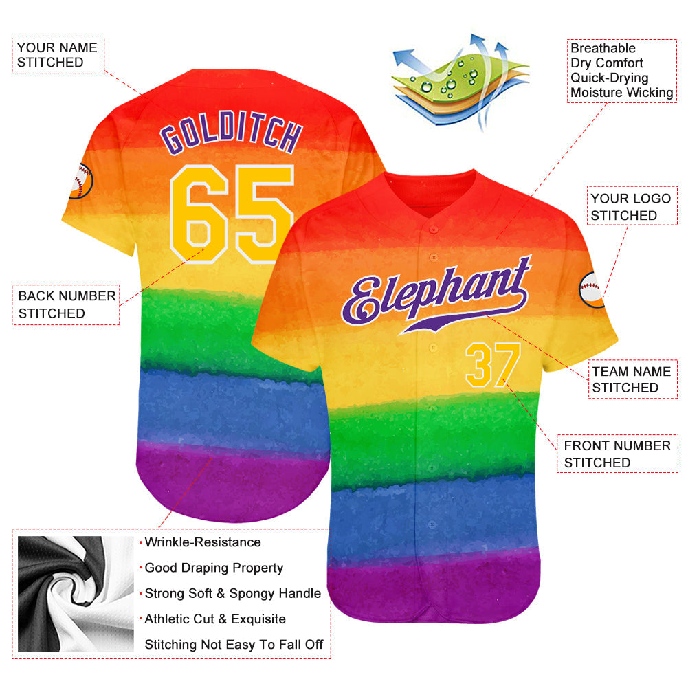 Custom Rainbow For Pride Month Love Is Love LGBT Authentic Baseball Jersey - Sky-Custom