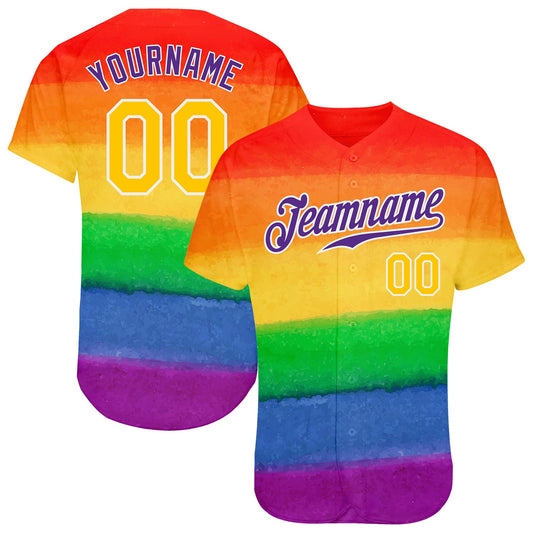 Custom Rainbow For Pride Month Love Is Love LGBT Authentic Baseball Jersey - Sky-Custom