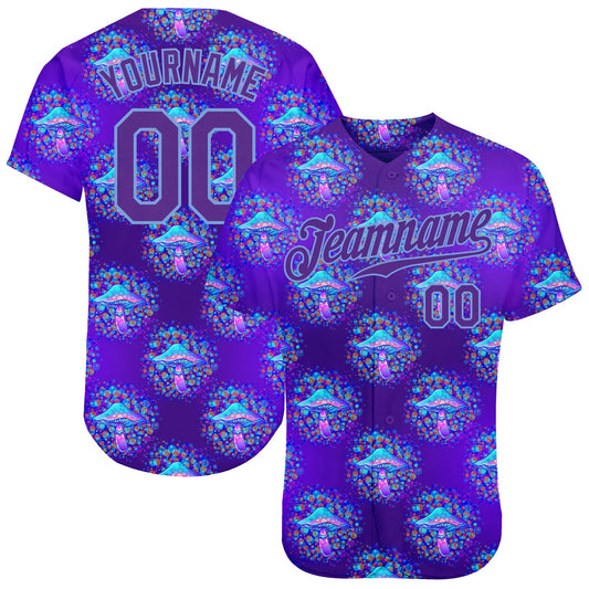 Custom 3D Pattern Design Magic Mushrooms Psychedelic Hallucination Authentic Baseball Jersey - Sky-Custom