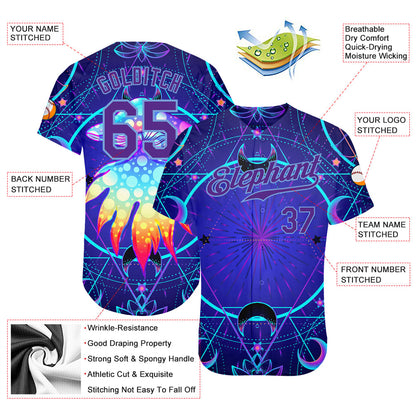 Custom 3D Pattern Design Magic Mushrooms Over Sacred Geometry Psychedelic Hallucination Authentic Baseball Jersey - Sky-Custom