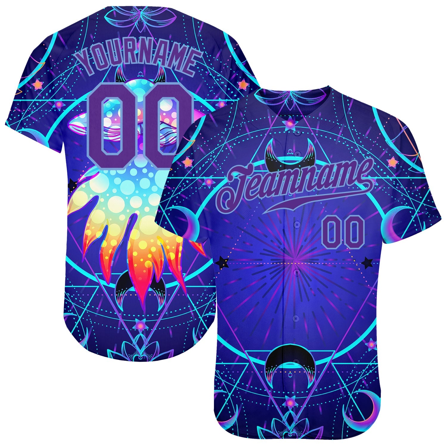 Custom 3D Pattern Design Magic Mushrooms Over Sacred Geometry Psychedelic Hallucination Authentic Baseball Jersey - Sky-Custom