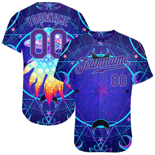Custom 3D Pattern Design Magic Mushrooms Over Sacred Geometry Psychedelic Hallucination Authentic Baseball Jersey - Sky-Custom