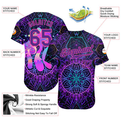 Custom 3D Pattern Design Magic Mushrooms Over Sacred Geometry Psychedelic Hallucination Authentic Baseball Jersey - Sky-Custom