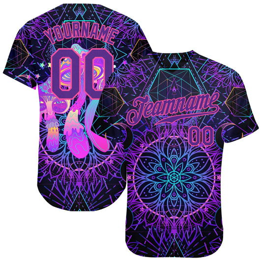 Custom 3D Pattern Design Magic Mushrooms Over Sacred Geometry Psychedelic Hallucination Authentic Baseball Jersey - Sky-Custom