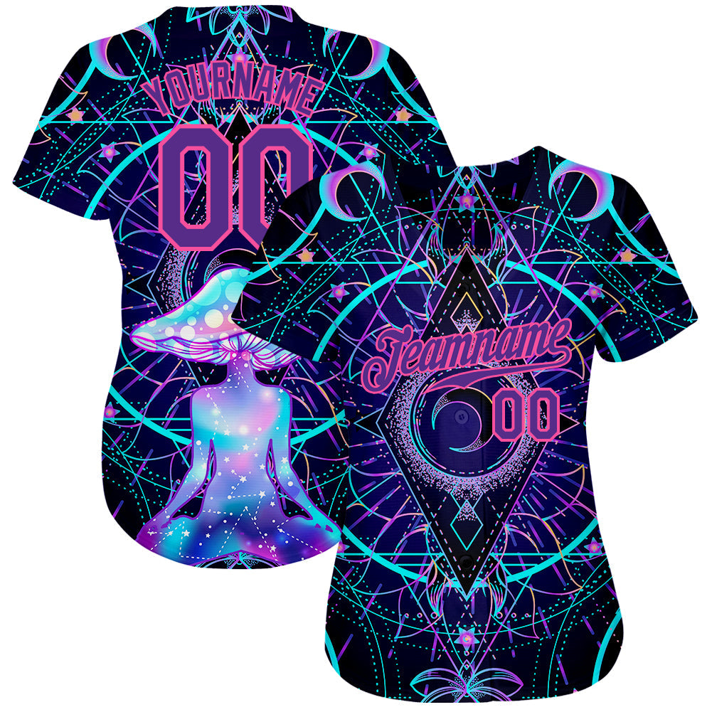 Custom 3D Pattern Design Magic Mushrooms Over Sacred Geometry Psychedelic Hallucination Authentic Baseball Jersey - Sky-Custom