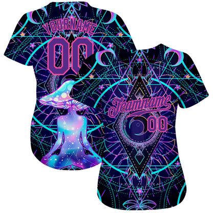 Custom 3D Pattern Design Magic Mushrooms Over Sacred Geometry Psychedelic Hallucination Authentic Baseball Jersey - Sky-Custom