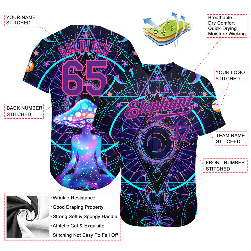 Custom 3D Pattern Design Magic Mushrooms Over Sacred Geometry Psychedelic Hallucination Authentic Baseball Jersey - Sky-Custom
