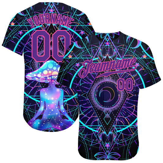 Custom 3D Pattern Design Magic Mushrooms Over Sacred Geometry Psychedelic Hallucination Authentic Baseball Jersey - Sky-Custom