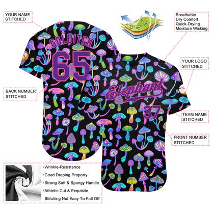 Custom 3D Pattern Design Magic Mushrooms Psychedelic Hallucination Authentic Baseball Jersey - Sky-Custom