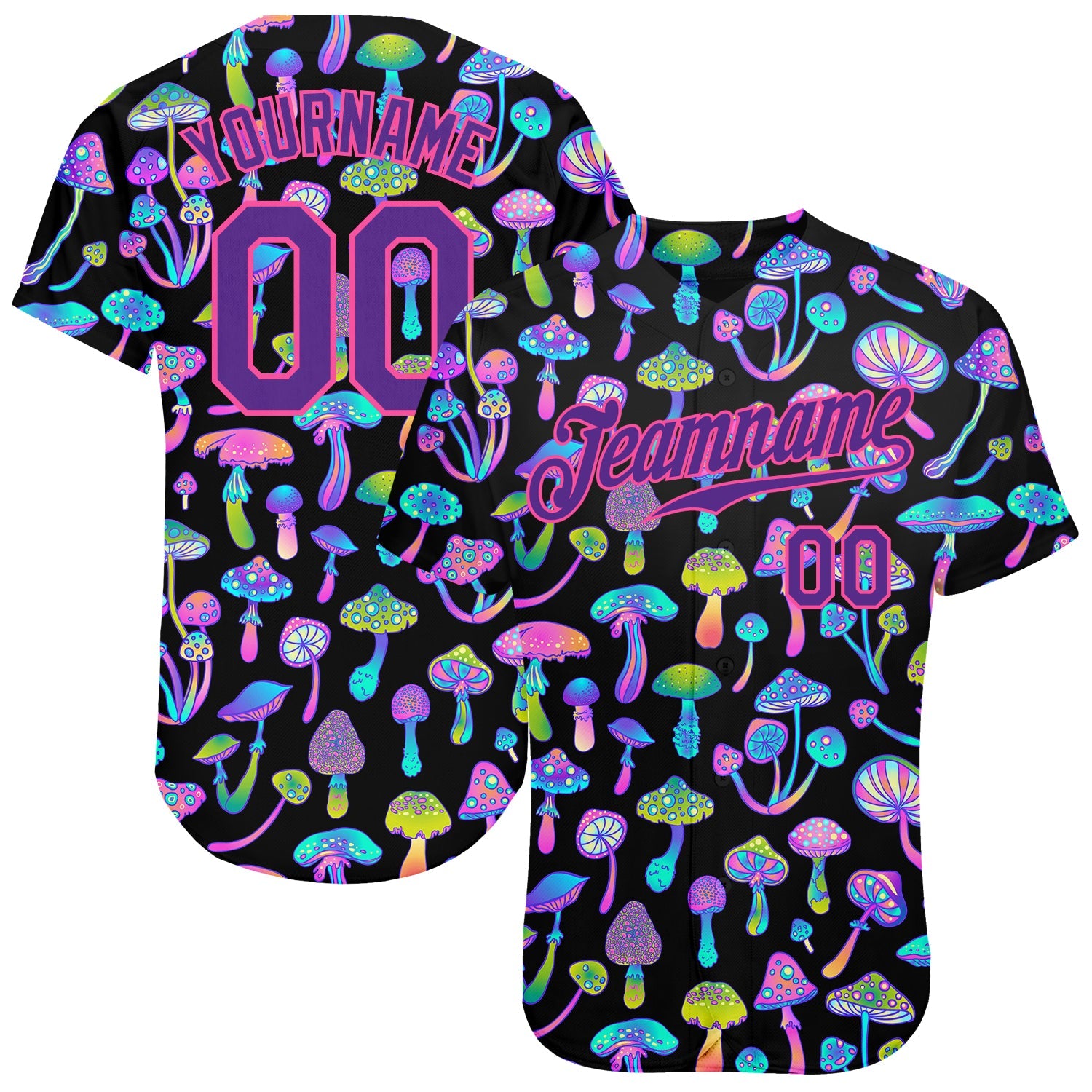 Custom 3D Pattern Design Magic Mushrooms Psychedelic Hallucination Authentic Baseball Jersey - Sky-Custom