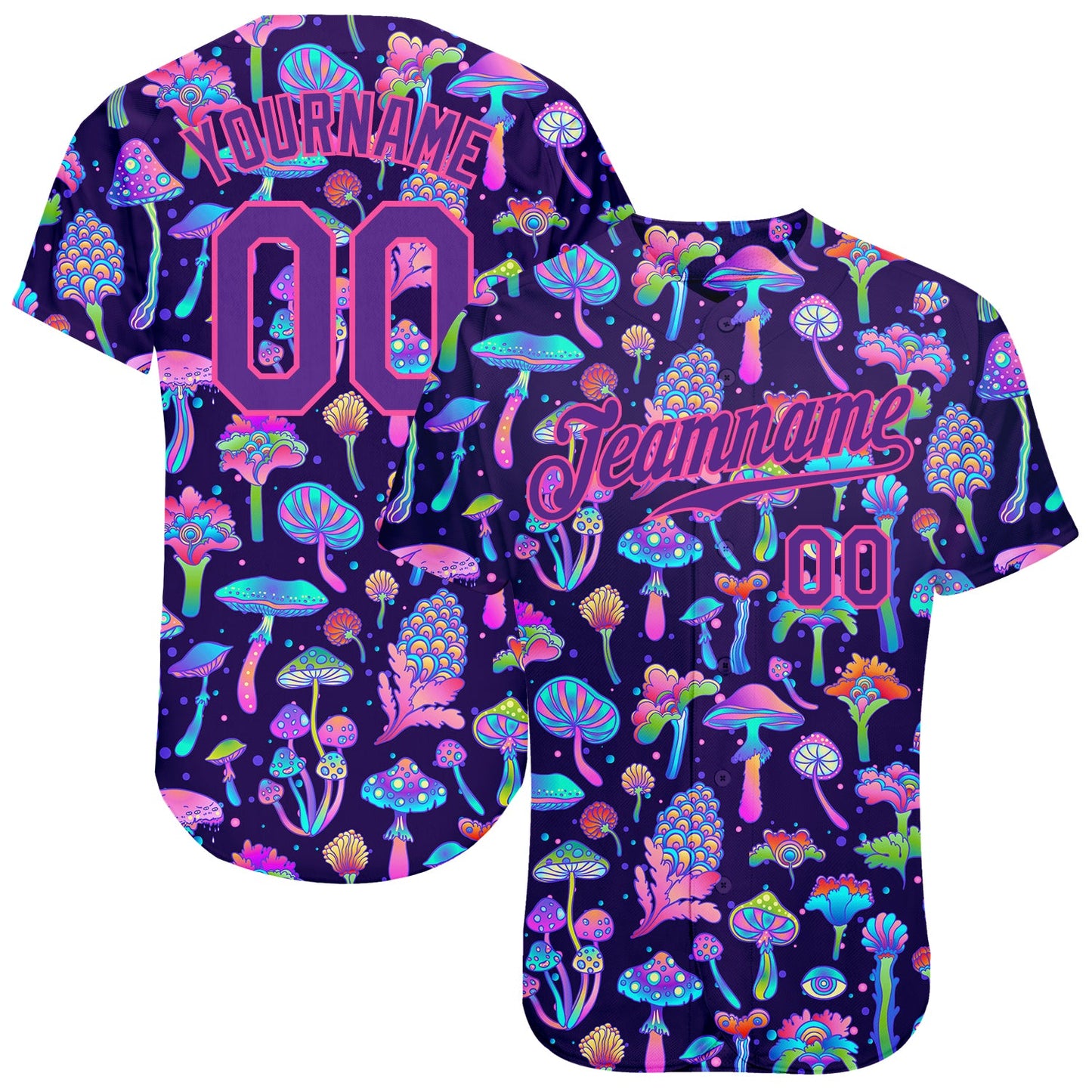 Custom 3D Pattern Design Colorful Flowers And Mushrooms Psychedelic Hallucination Authentic Baseball Jersey - Sky-Custom