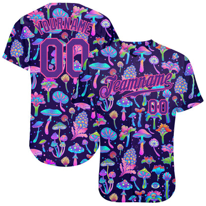 Custom 3D Pattern Design Colorful Flowers And Mushrooms Psychedelic Hallucination Authentic Baseball Jersey - Sky-Custom