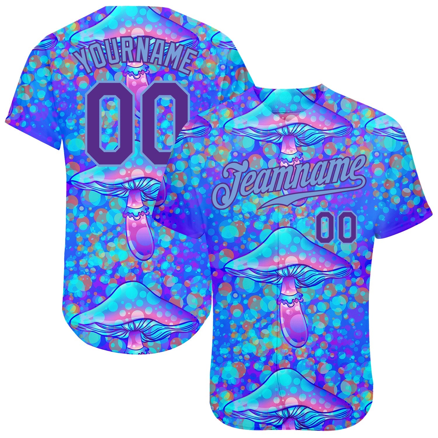 Custom 3D Pattern Design Magic Mushrooms Psychedelic Hallucination Authentic Baseball Jersey - Sky-Custom