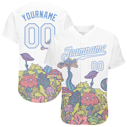 Custom 3D Pattern Design Colorful Flowers And Mushrooms Psychedelic Hallucination Authentic Baseball Jersey - Sky-Custom
