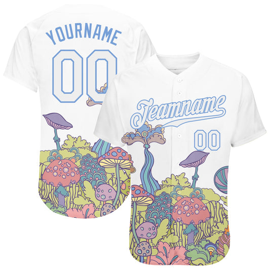 Custom 3D Pattern Design Colorful Flowers And Mushrooms Psychedelic Hallucination Authentic Baseball Jersey - Sky-Custom