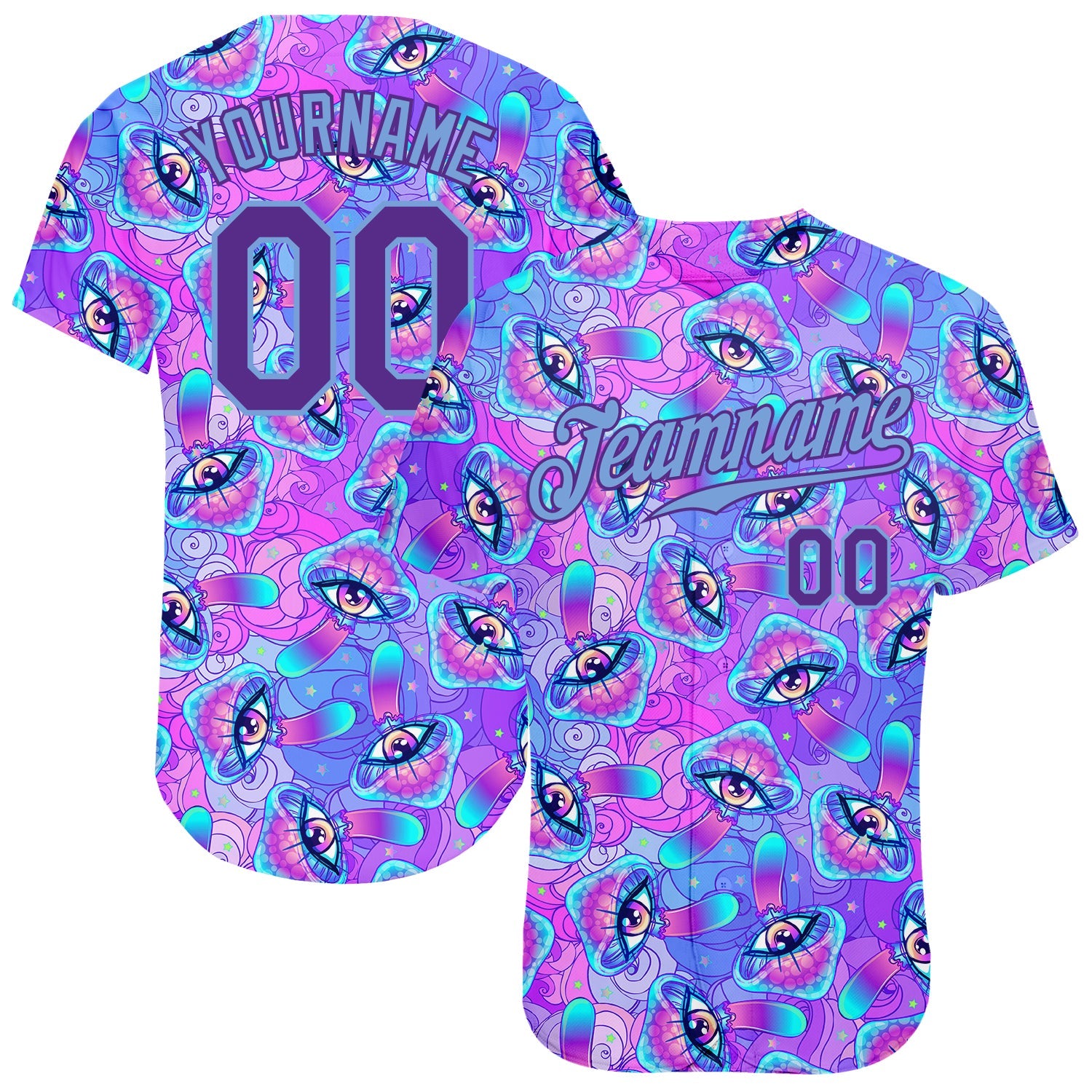 Custom 3D Pattern Design Magic Mushrooms Psychedelic Hallucination Authentic Baseball Jersey - Sky-Custom