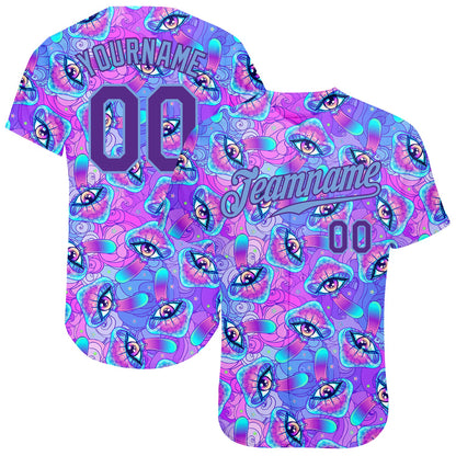 Custom 3D Pattern Design Magic Mushrooms Psychedelic Hallucination Authentic Baseball Jersey - Sky-Custom