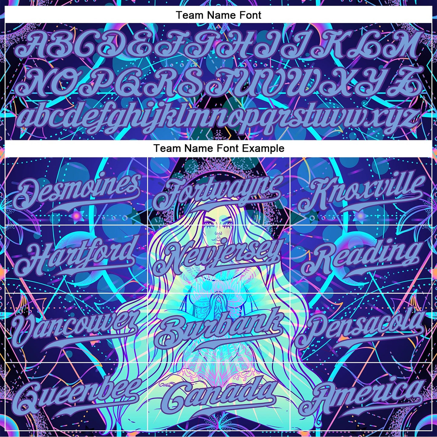 Custom 3D Pattern Design Magic Girl Sitting And Meditation In Lotus Position Over Geometry Psychedelic Hallucination Authentic Baseball Jersey - Sky-Custom