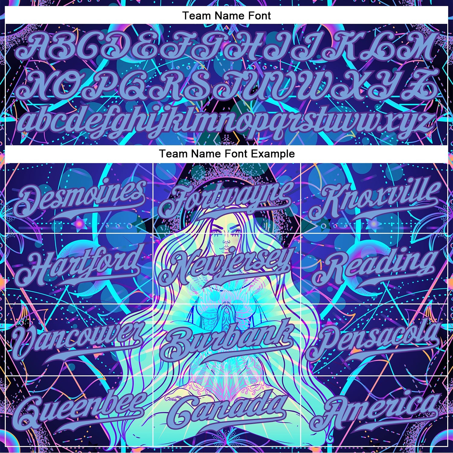 Custom 3D Pattern Design Magic Girl Sitting And Meditation In Lotus Position Over Geometry Psychedelic Hallucination Authentic Baseball Jersey - Sky-Custom