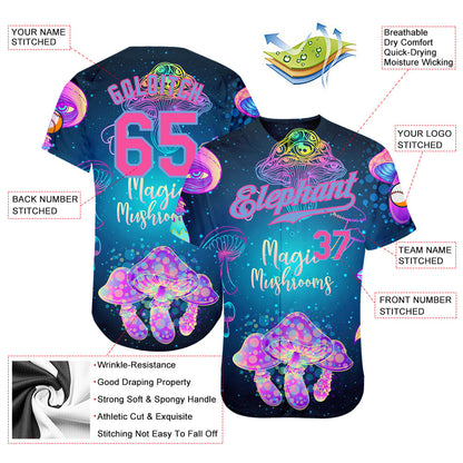 Custom 3D Pattern Design Magic Mushrooms Over Sacred Geometry Psychedelic Hallucination Authentic Baseball Jersey - Sky-Custom