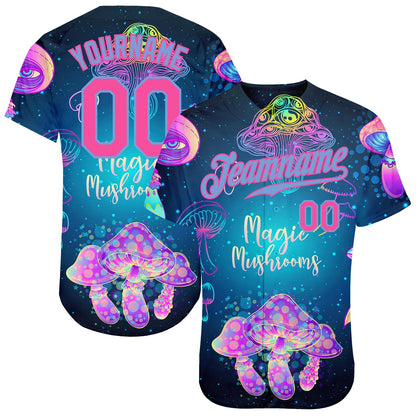 Custom 3D Pattern Design Magic Mushrooms Over Sacred Geometry Psychedelic Hallucination Authentic Baseball Jersey - Sky-Custom