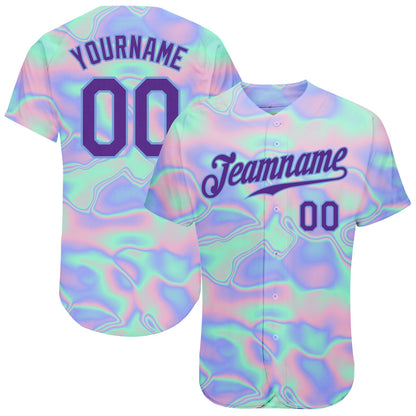Custom 3D Pattern Design Abstract Trendy Holographic Vaporwave Style Authentic Baseball Jersey - Sky-Custom