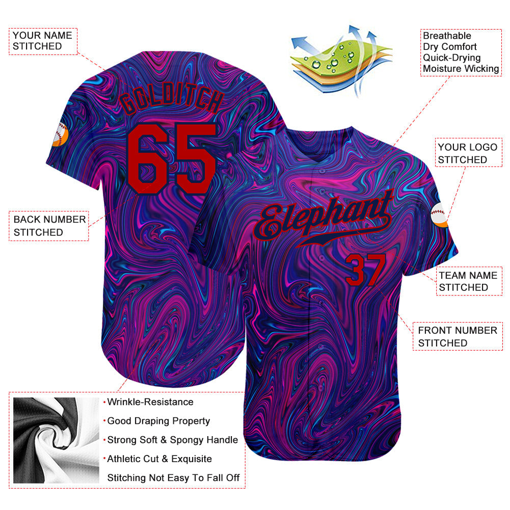 Custom 3D Pattern Design Abstract Interweaving Curved Fluid Art Authentic Baseball Jersey - Sky-Custom