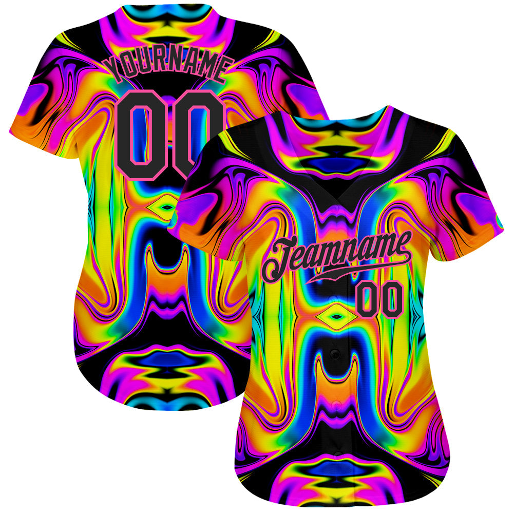 Custom 3D Pattern Design Abstract Iridescent Psychedelic Swirl Fluid Art Authentic Baseball Jersey - Sky-Custom