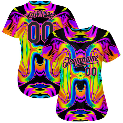 Custom 3D Pattern Design Abstract Iridescent Psychedelic Swirl Fluid Art Authentic Baseball Jersey - Sky-Custom