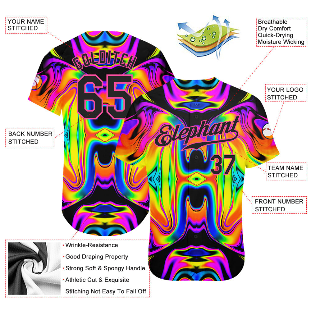 Custom 3D Pattern Design Abstract Iridescent Psychedelic Swirl Fluid Art Authentic Baseball Jersey - Sky-Custom