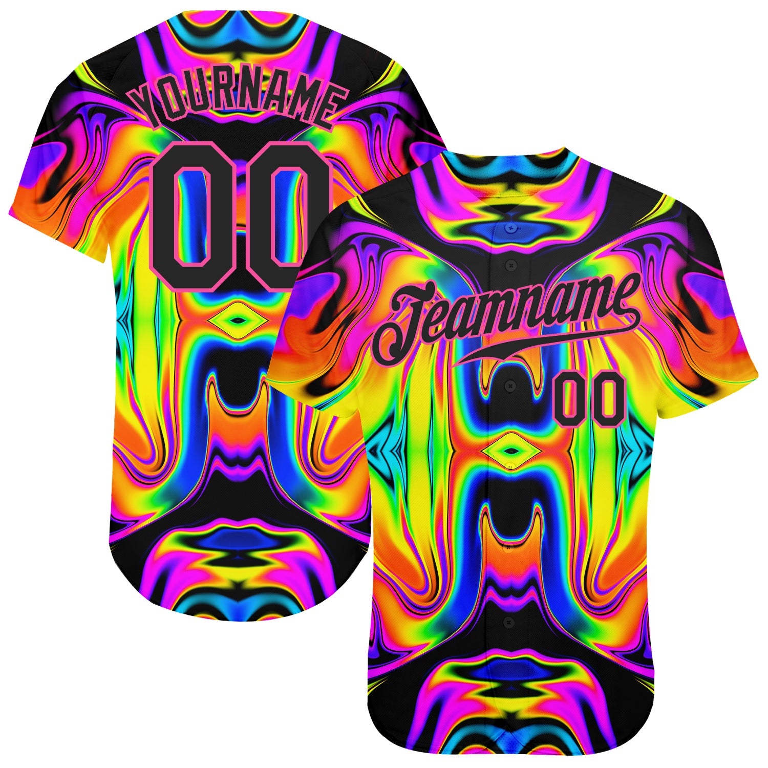 Custom 3D Pattern Design Abstract Iridescent Psychedelic Swirl Fluid Art Authentic Baseball Jersey - Sky-Custom