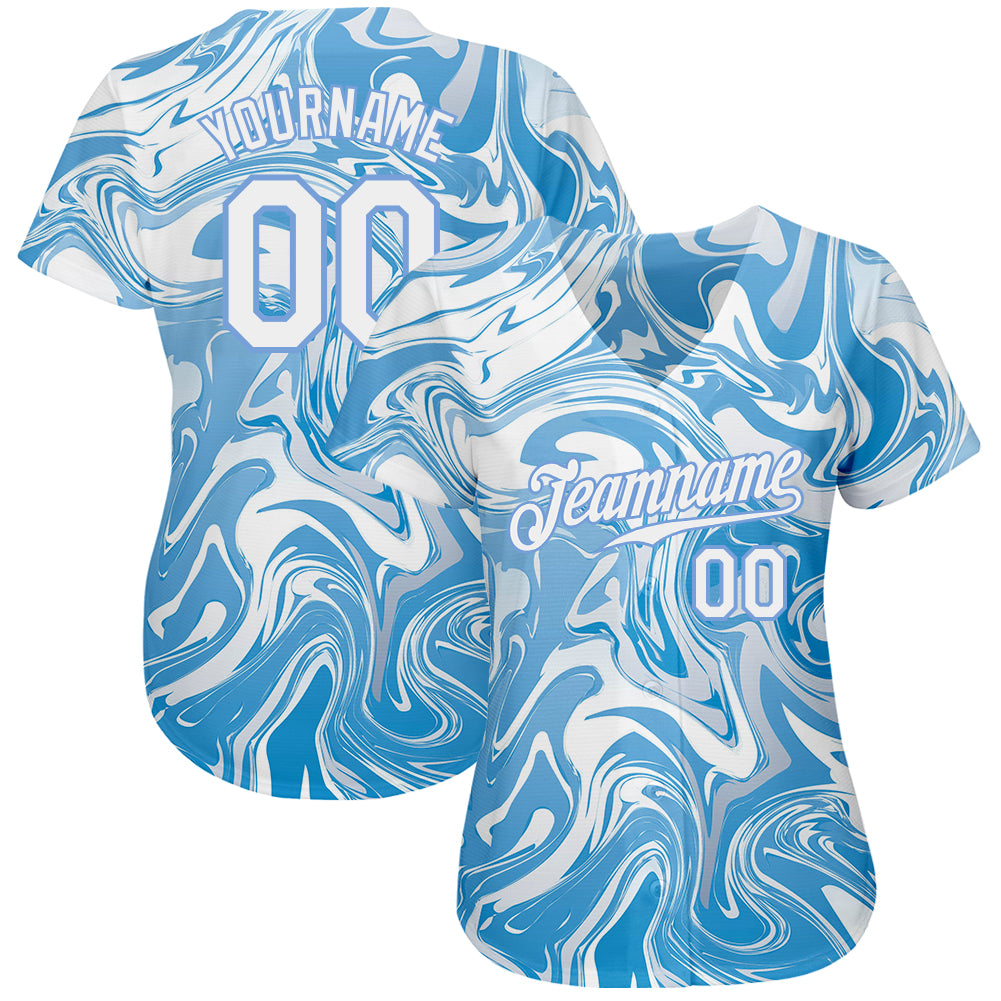 Custom 3D Pattern Design Abstract Ocean With Waves Fluid Art Authentic Baseball Jersey - Sky-Custom