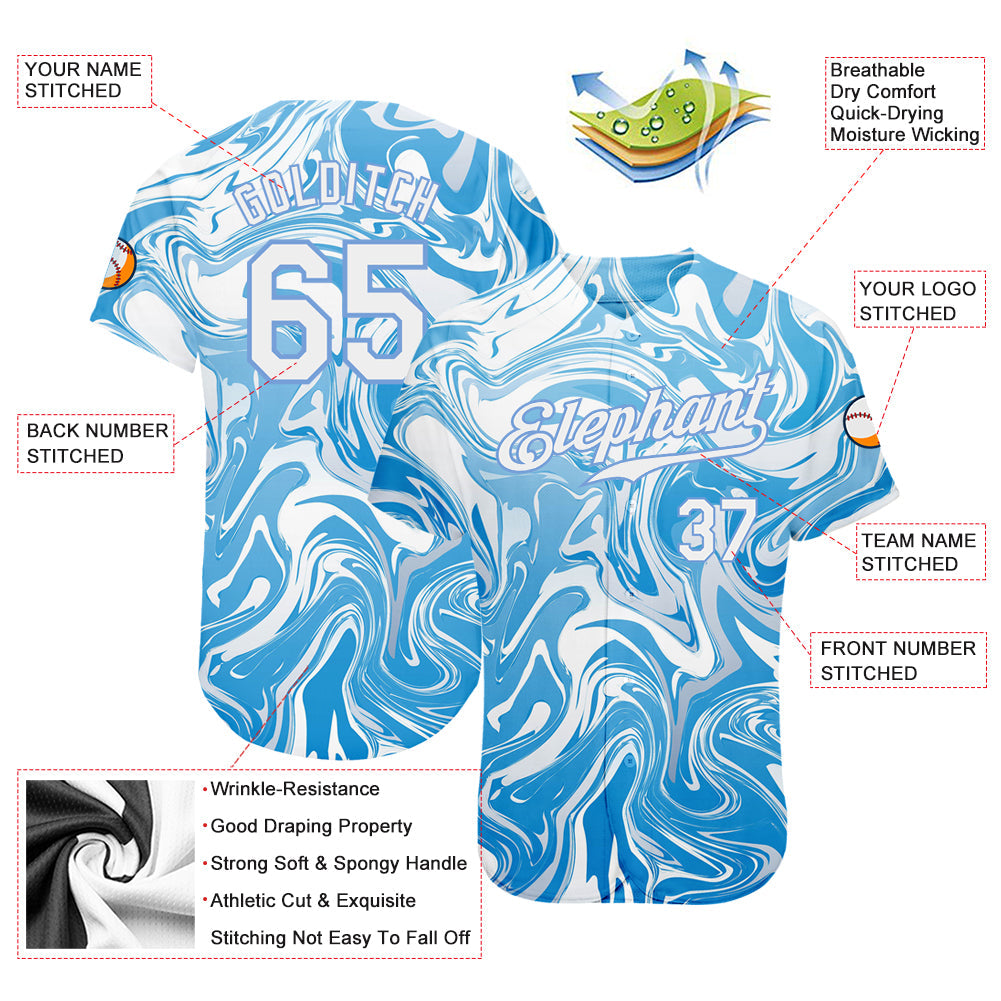 Custom 3D Pattern Design Abstract Ocean With Waves Fluid Art Authentic Baseball Jersey - Sky-Custom